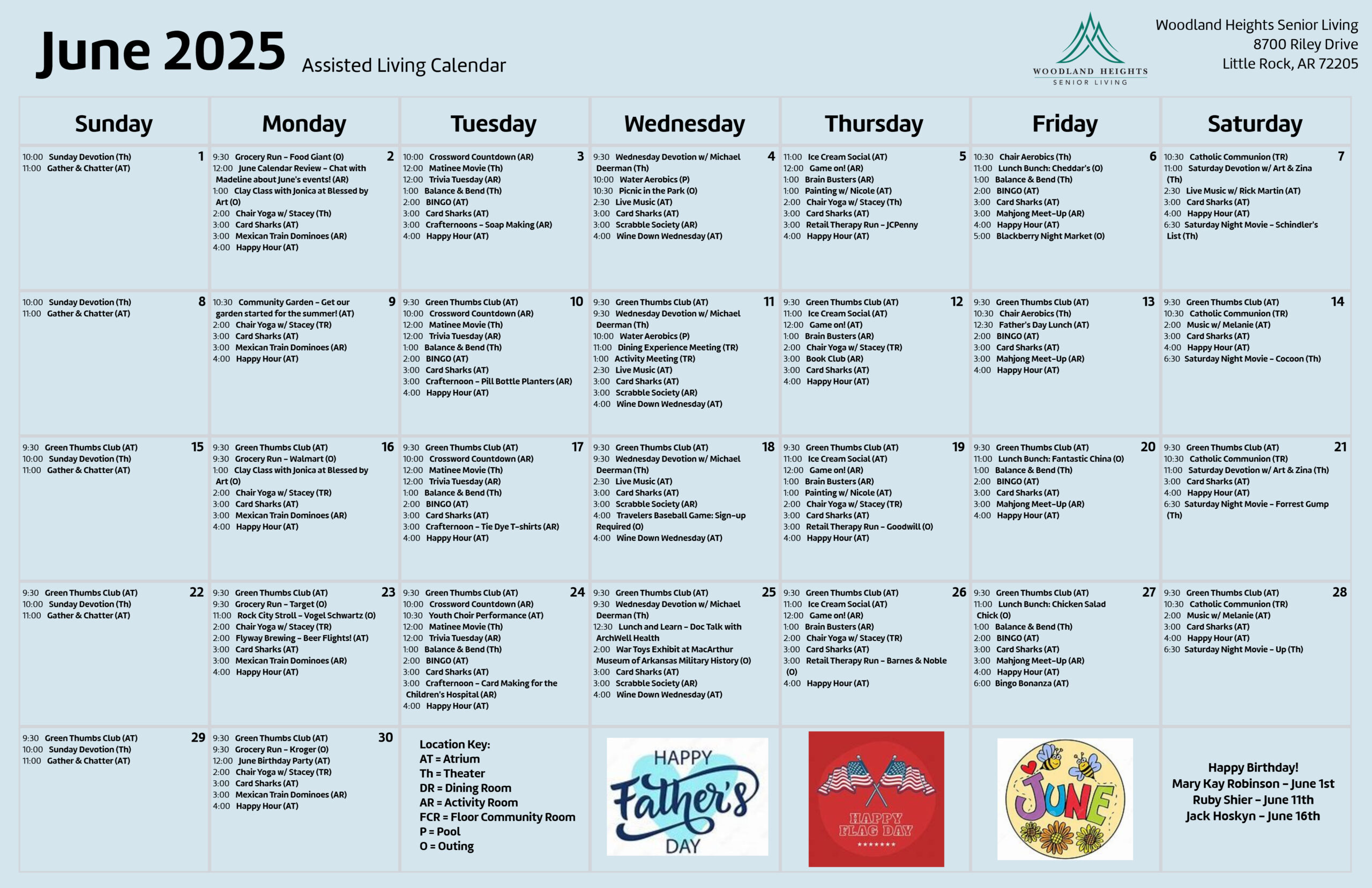 Woodland Heights Senior Living - Assisted Living Calendar