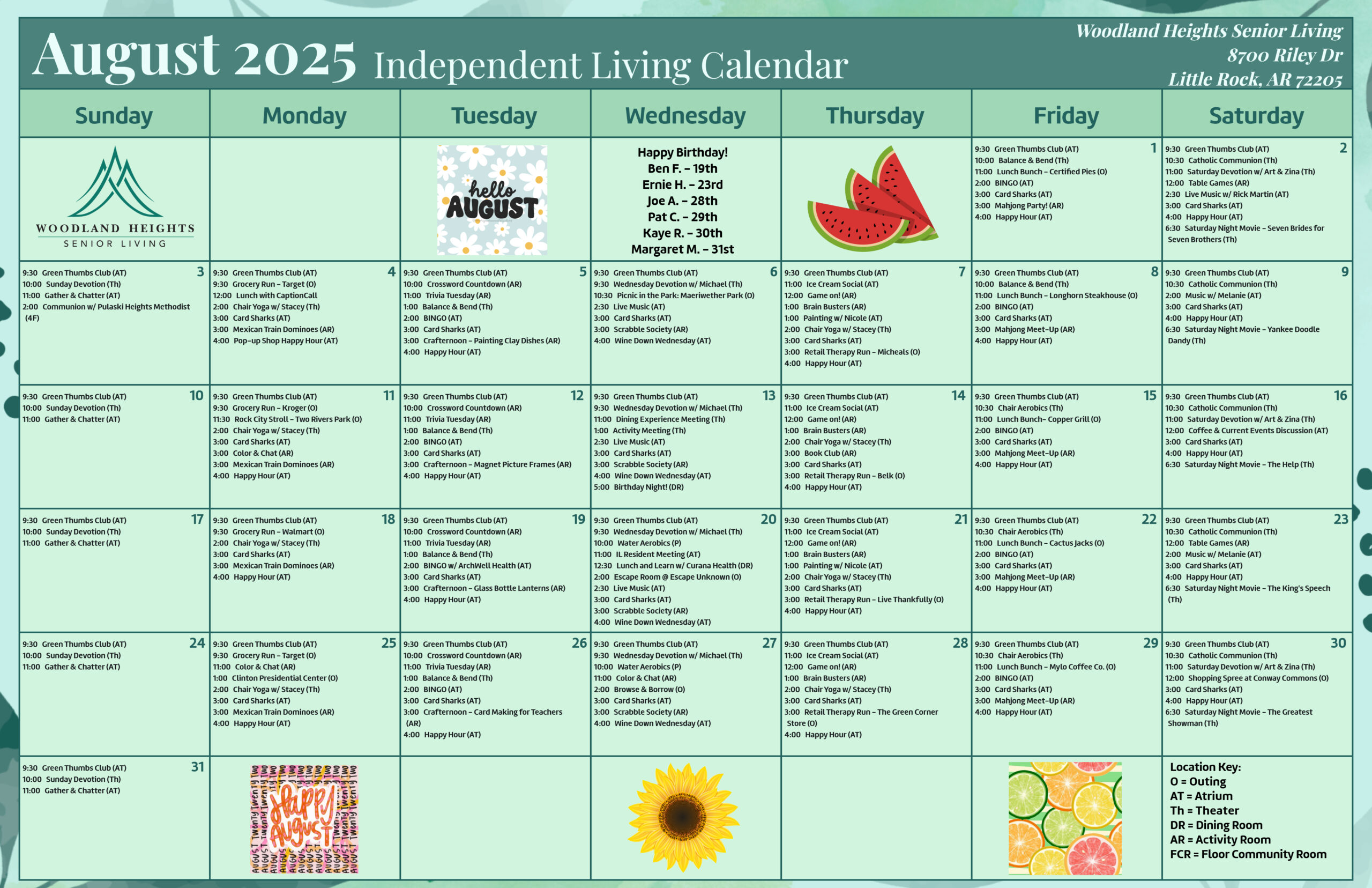 Woodland Heights Senior Living - Independent Living Calendar