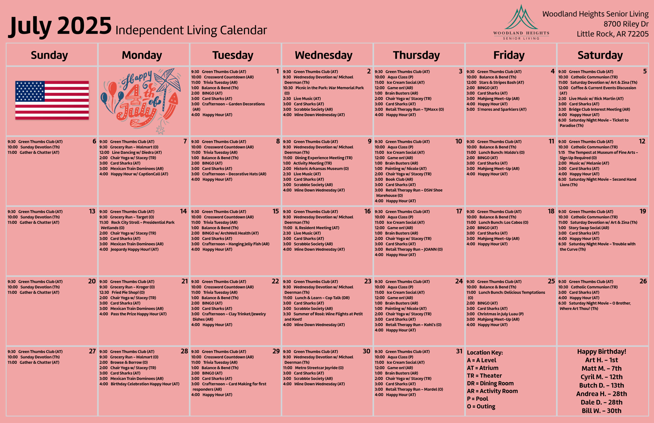 Woodland Heights Senior Living - Independent Living Calendar