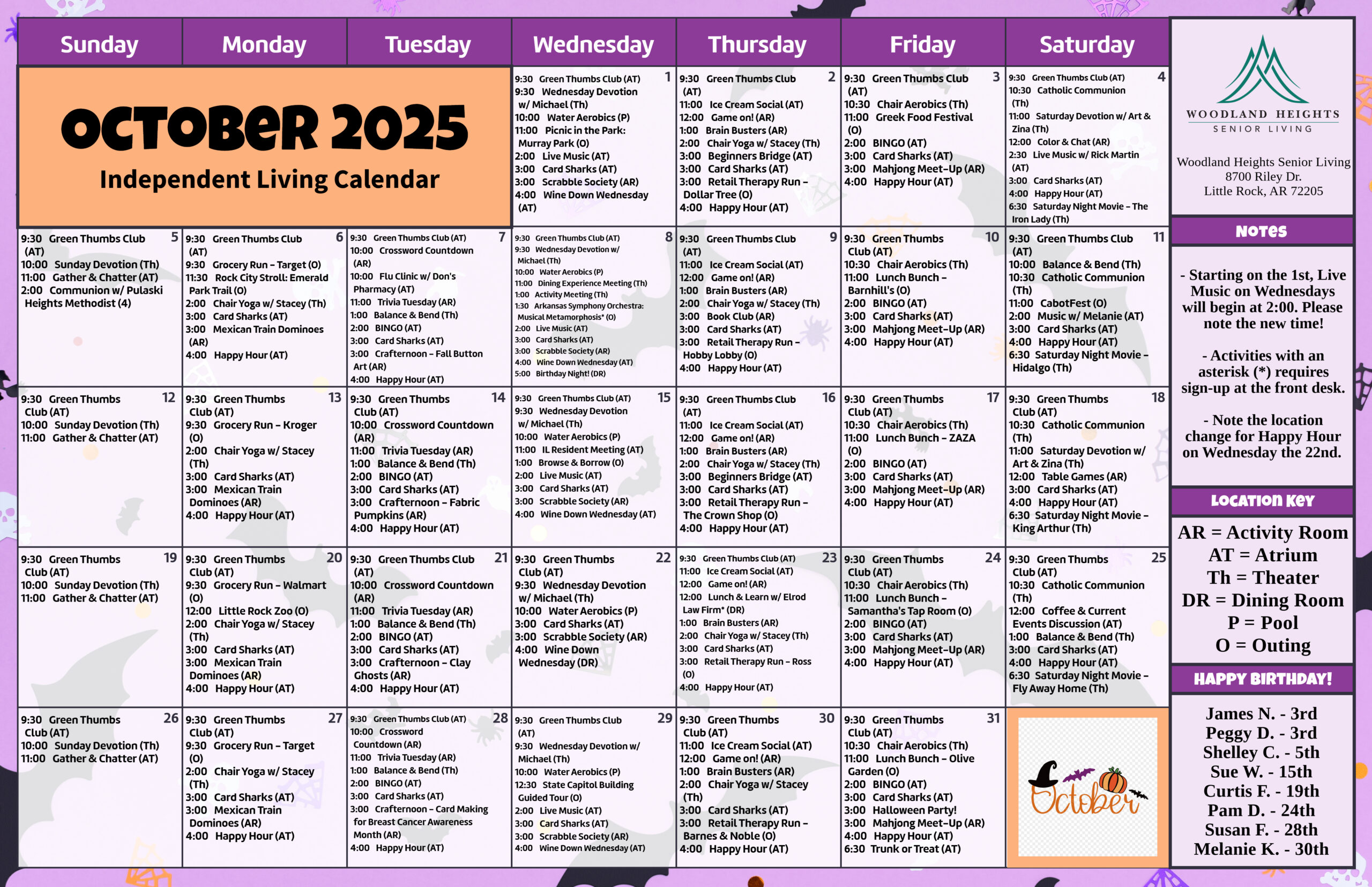 Woodland Heights Senior Living - Independent Living Calendar