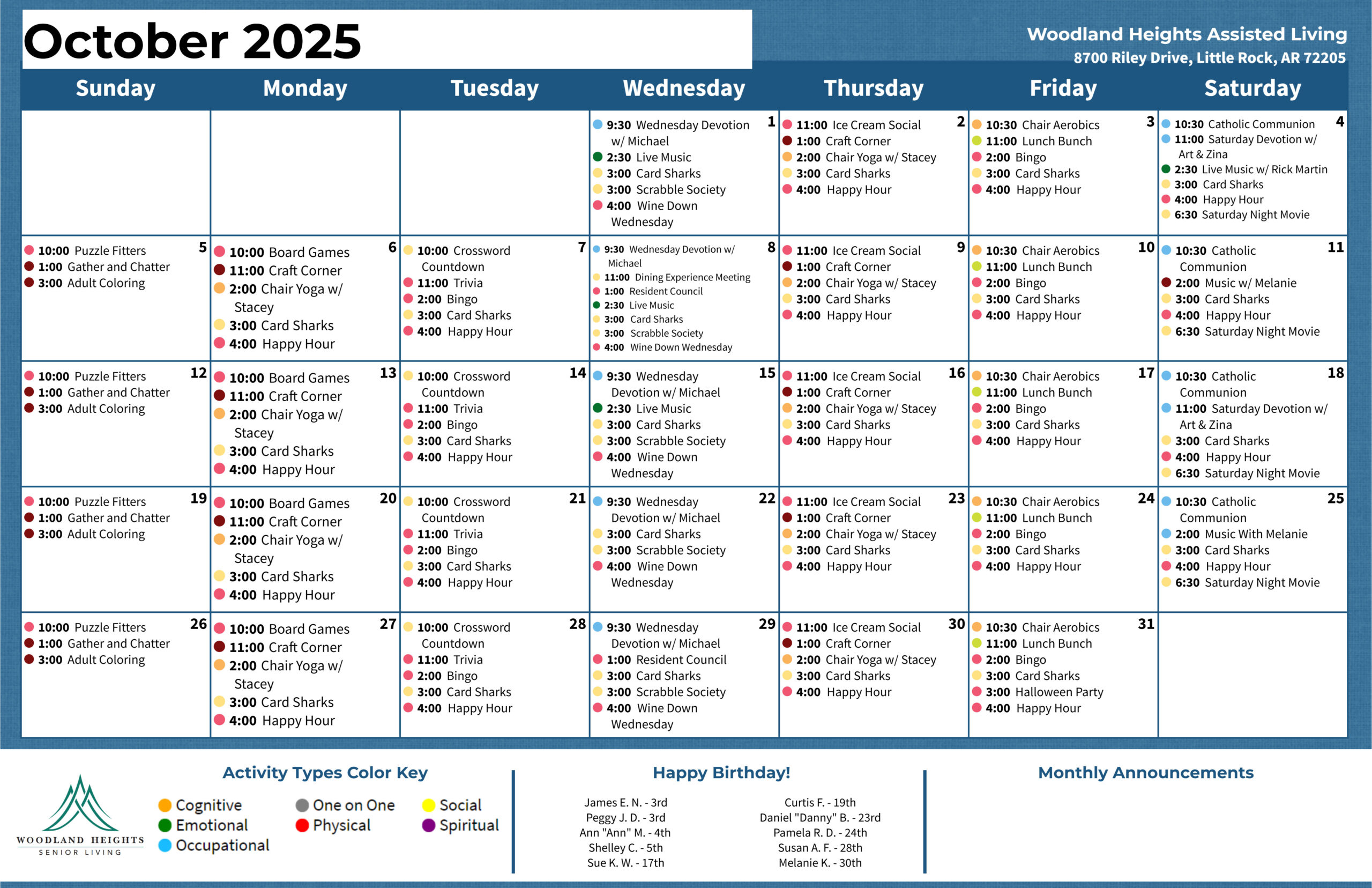 Woodland Heights Senior Living - Assisted Living Calendar